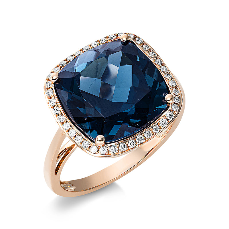 Ring mit Topas  aus 750/-18 Karat Rotgold mit 40 Diamanten 0