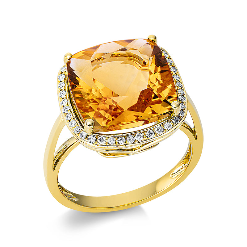 Ring mit Citrin  aus 750/-18 Karat Gelbgold mit 40 Diamanten 0