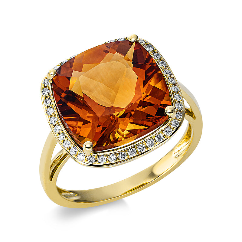 Ring mit Citrin  aus 750/-18 Karat Gelbgold mit 40 Diamanten 0