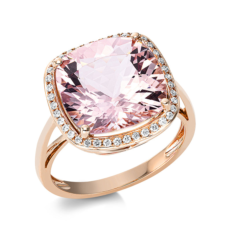 Ring mit Morganit  aus 750/-18 Karat Rotgold mit 40 Diamanten 0