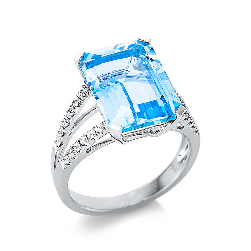Ring mit Topas  aus 750/-18 Karat Weißgold mit 24 Diamanten 0