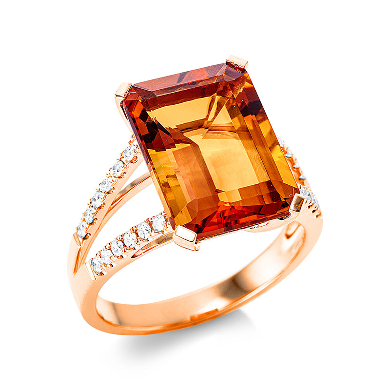 Ring mit Citrin  aus 750/-18 Karat Gelbgold mit 24 Diamanten 0