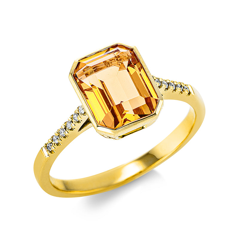 Ring mit Citrin  aus 750/-18 Karat Gelbgold mit 12 Diamanten 0