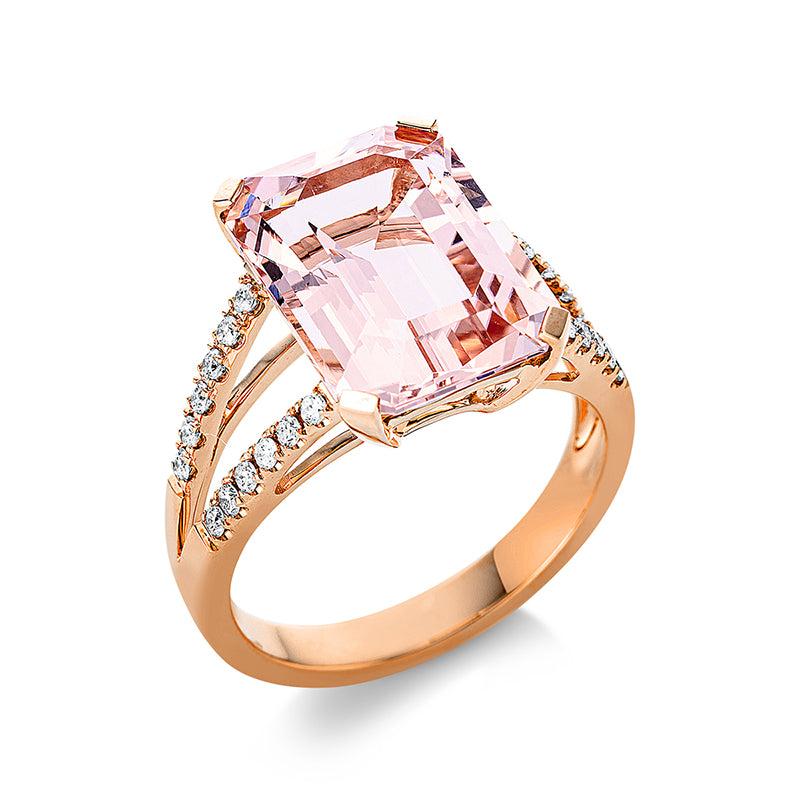 Ring mit Morganit  aus 750/-18 Karat Rotgold mit 24 Diamanten 0