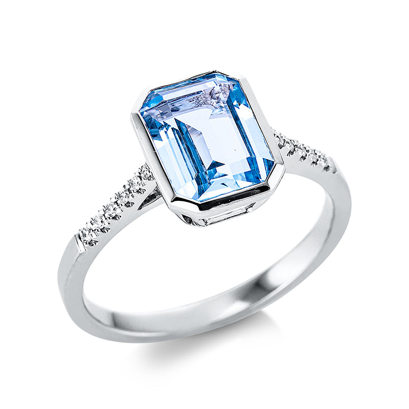 Ring mit Topas  aus 750/-18 Karat Weißgold mit 12 Diamanten 0