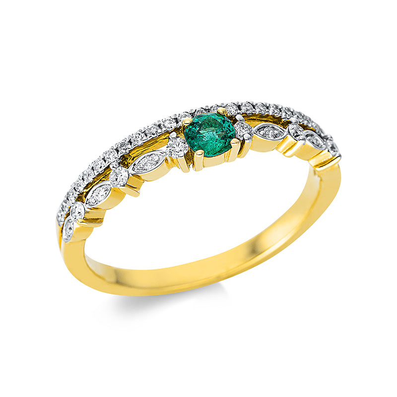 Ring mit Smaragd  aus 750/-18 Karat Gelbgold / Weißgold mit 37 Diamanten 0