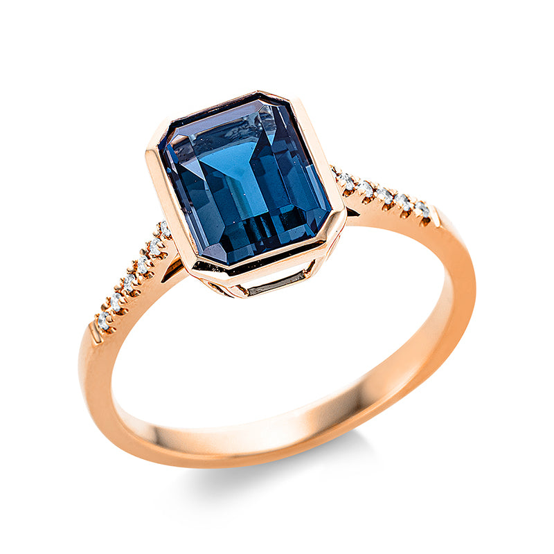 Ring mit Topas  aus 750/-18 Karat Rotgold mit 12 Diamanten 0
