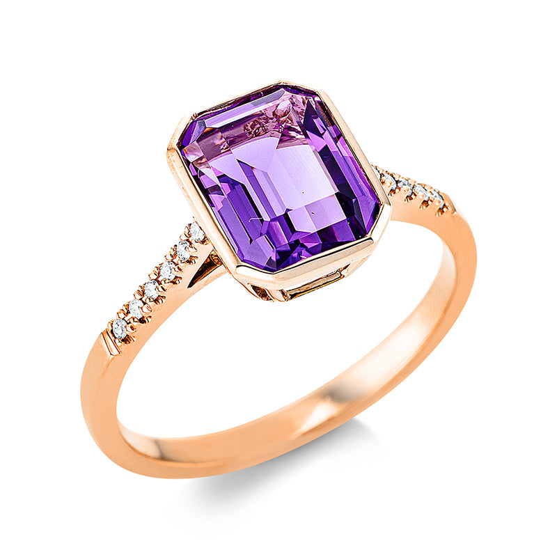 Ring mit Amethyst  aus 750/-18 Karat Rotgold mit 12 Diamanten 0