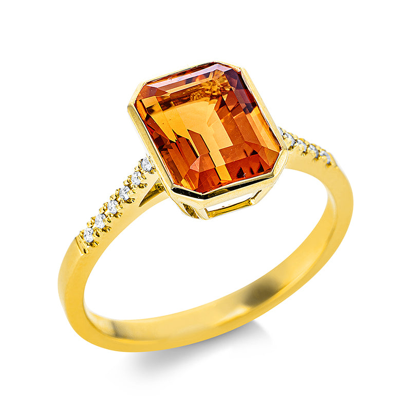 Ring mit Citrin  aus 750/-18 Karat Gelbgold mit 12 Diamanten 0