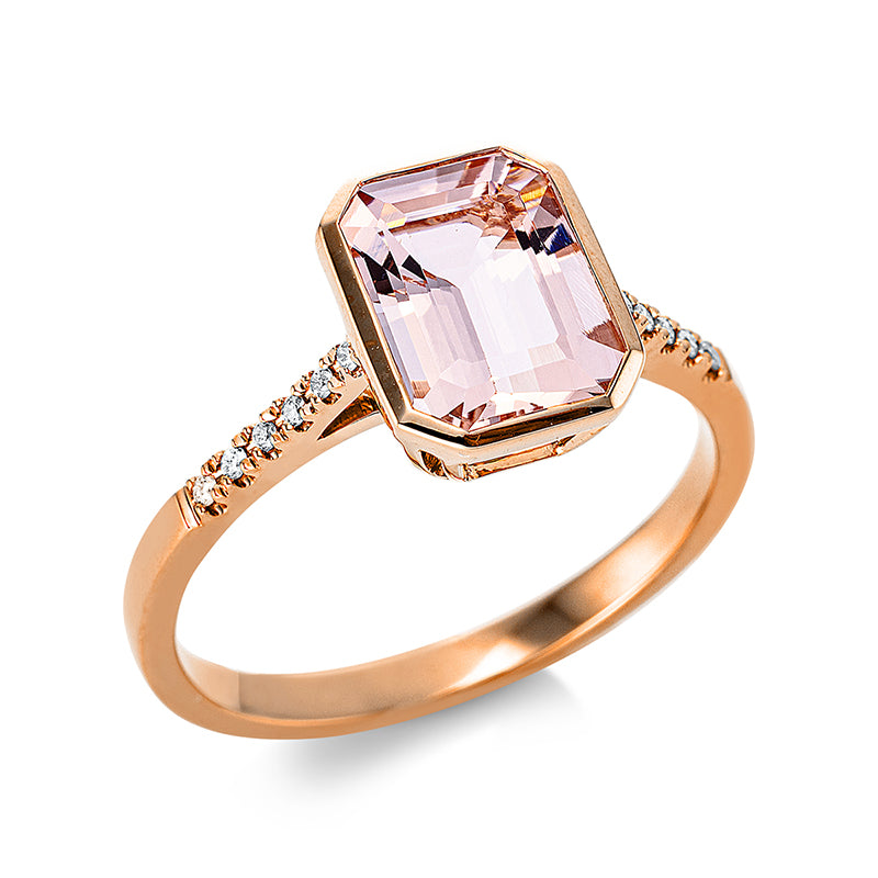 Ring mit Morganit  aus 750/-18 Karat Rotgold mit 12 Diamanten 0