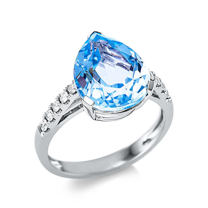 Ring mit Topas  aus 750/-18 Karat Weißgold mit 10 Diamanten 0