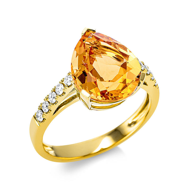 Ring mit Citrin  aus 750/-18 Karat Gelbgold mit 10 Diamanten 0
