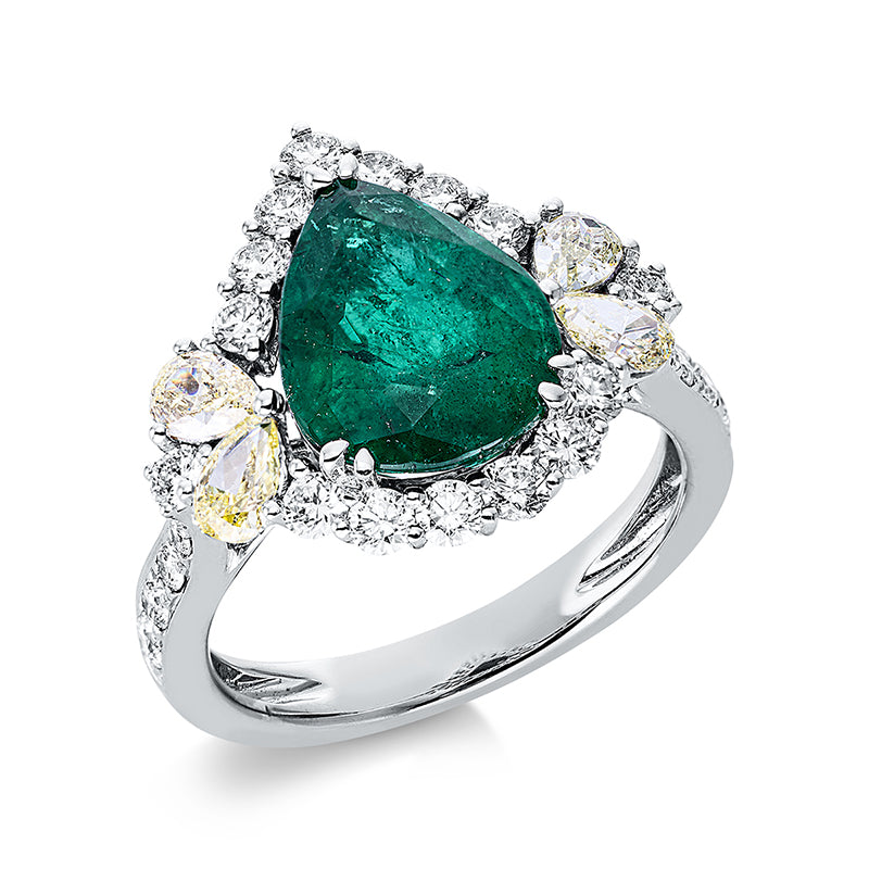 Ring mit Smaragd  aus 750/-18 Karat Weißgold mit 29 Diamanten 1
