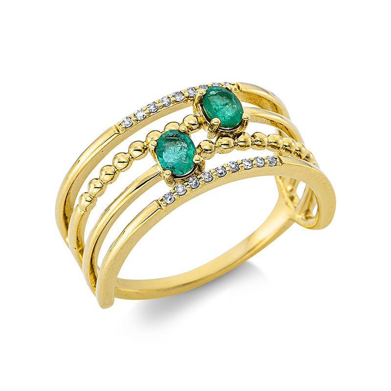 Ring mit Smaragd  aus 750/-18 Karat Gelbgold mit 18 Diamanten 0