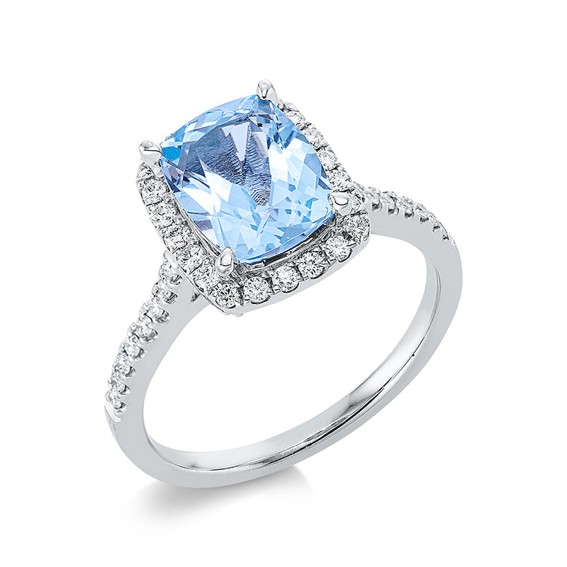 Ring mit Topas  aus 750/-18 Karat Weißgold mit 50 Diamanten 0
