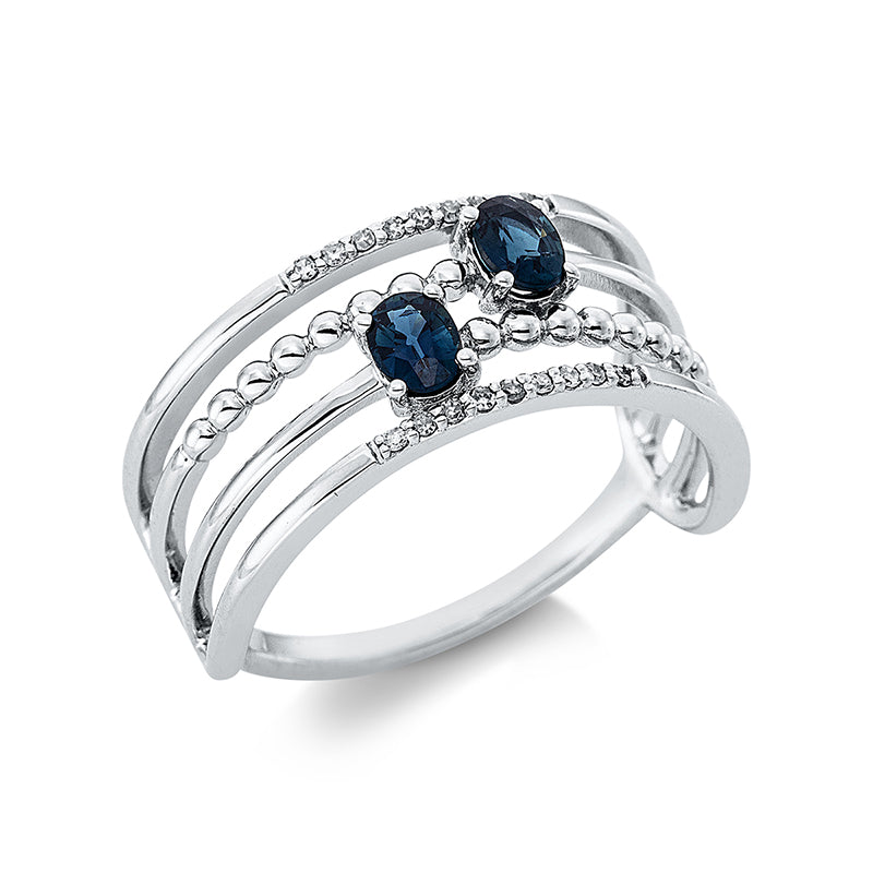 Ring mit Saphir  aus 750/-18 Karat Weißgold mit 18 Diamanten 0