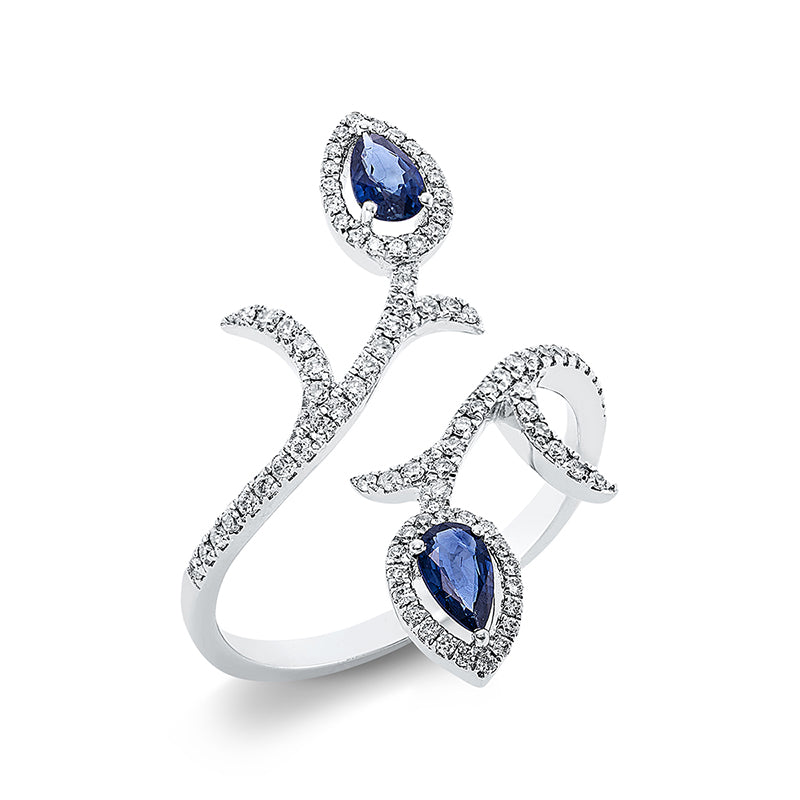 Ring mit Saphir  aus 750/-18 Karat Weißgold mit 88 Diamanten 0
