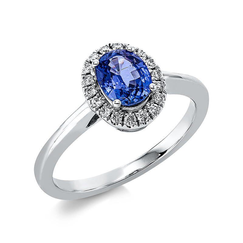 Ring mit Saphir  aus 750/-18 Karat Weißgold mit 18 Diamanten 0