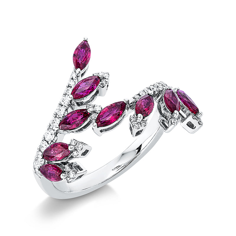 Ring mit Rubin  aus 750/-18 Karat Weißgold mit 38 Diamanten 0