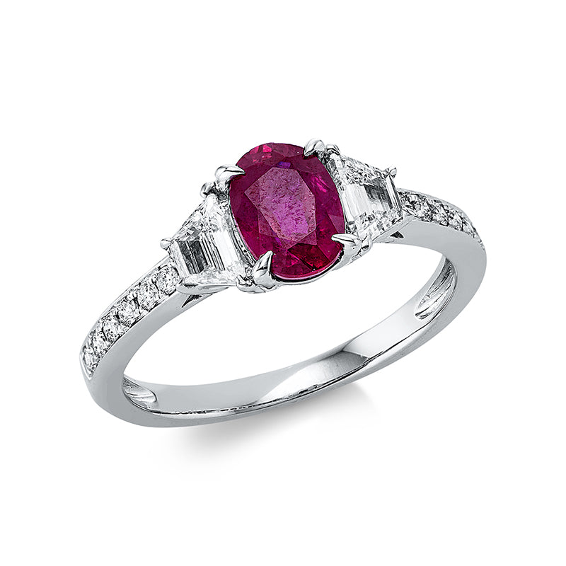 Ring mit Rubin  aus 750/-18 Karat Weißgold mit 14 Diamanten 0