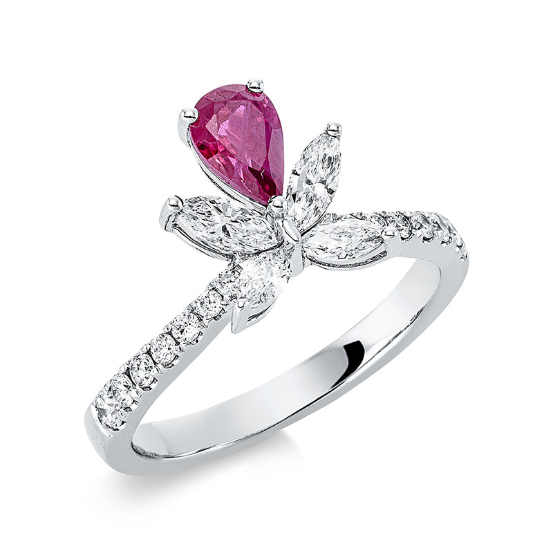 Ring mit Rubin  aus 750/-18 Karat Weißgold mit 18 Diamanten 0