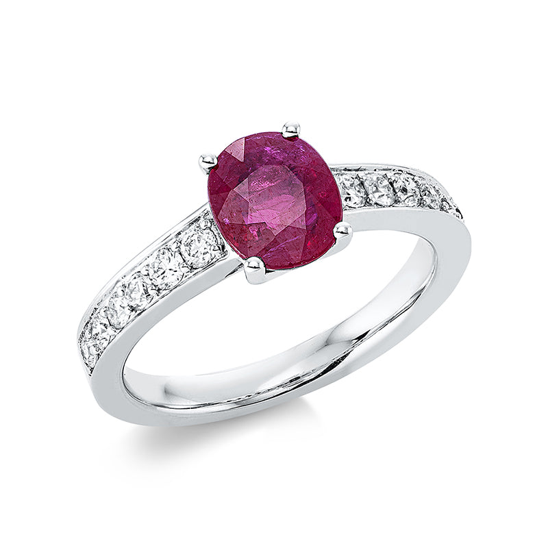 Ring mit Rubin  aus 750/-18 Karat Weißgold mit 12 Diamanten 0