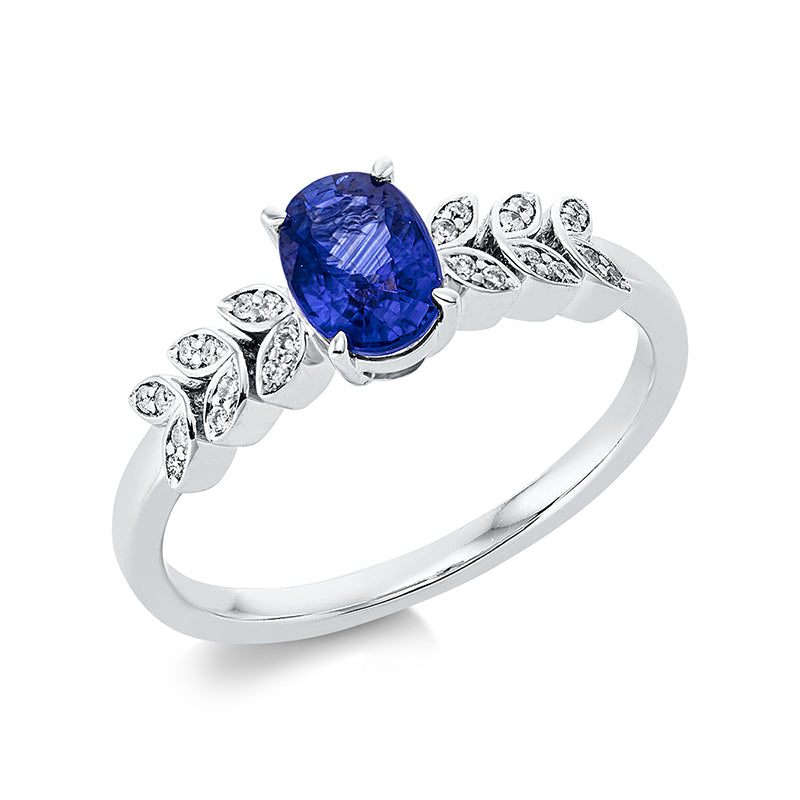Ring mit Saphir  aus 750/-18 Karat Weißgold mit 24 Diamanten 0