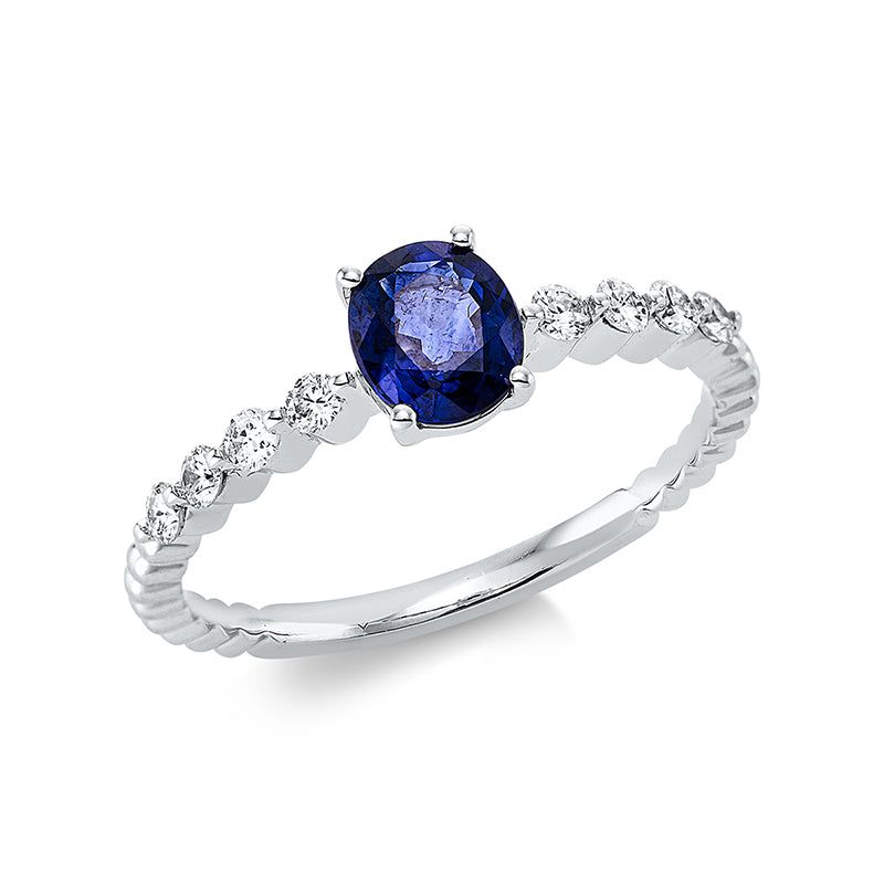 Ring mit Saphir  aus 750/-18 Karat Weißgold mit 8 Diamanten 0
