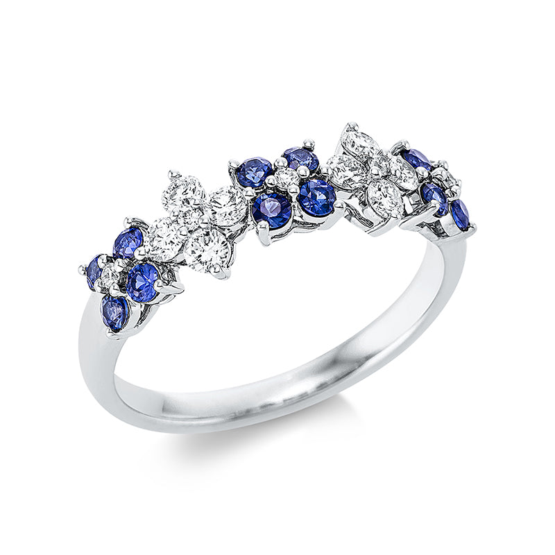 Ring mit Saphir  aus 750/-18 Karat Weißgold mit 13 Diamanten 0