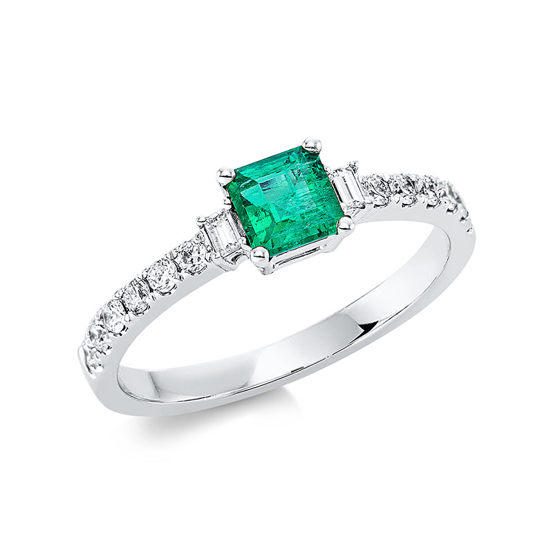 Ring mit Smaragd  aus 750/-18 Karat Weißgold mit 14 Diamanten 0