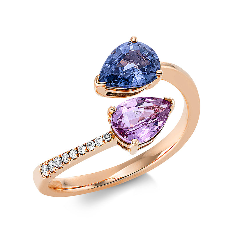 Ring mit Saphir  aus 750/-18 Karat Rotgold mit 9 Diamanten 0