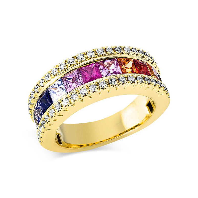 Ring mit Saphir  aus 750/-18 Karat Rotgold mit 44 Diamanten 0