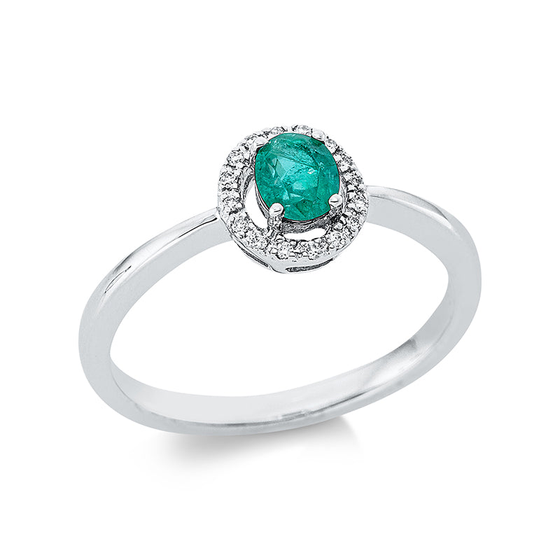 Ring mit Smaragd  aus 750/-18 Karat Weißgold mit 16 Diamanten 0