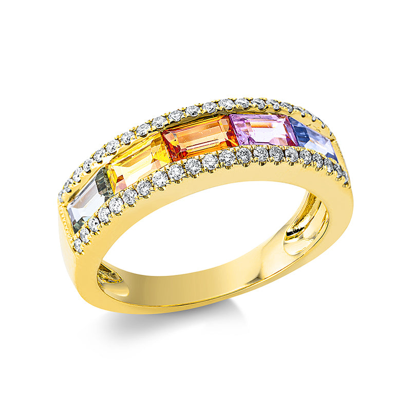 Ring mit Saphir  aus 750/-18 Karat Gelbgold mit 42 Diamanten 0