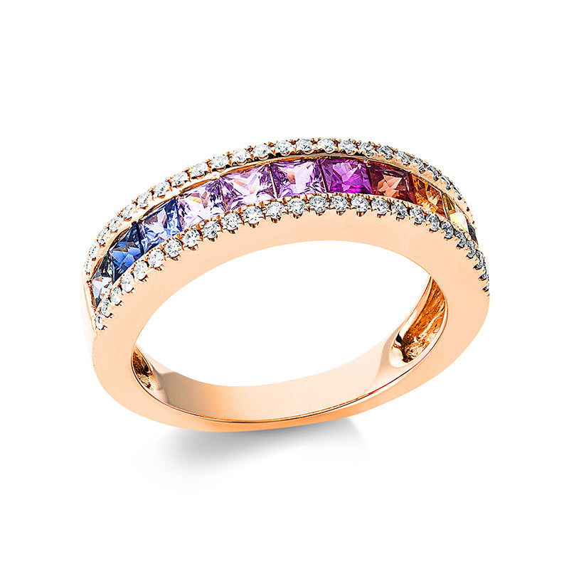 Ring mit Saphir  aus 750/-18 Karat Rotgold mit 52 Diamanten 0