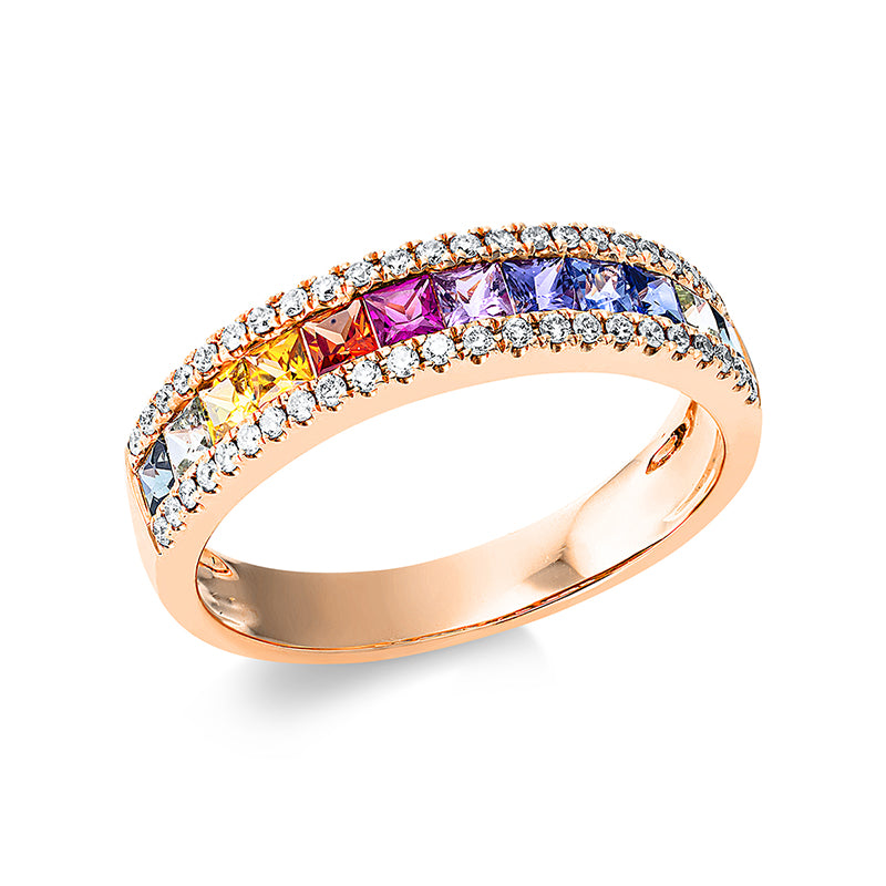 Ring mit Saphir  aus 750/-18 Karat Rotgold mit 46 Diamanten 0