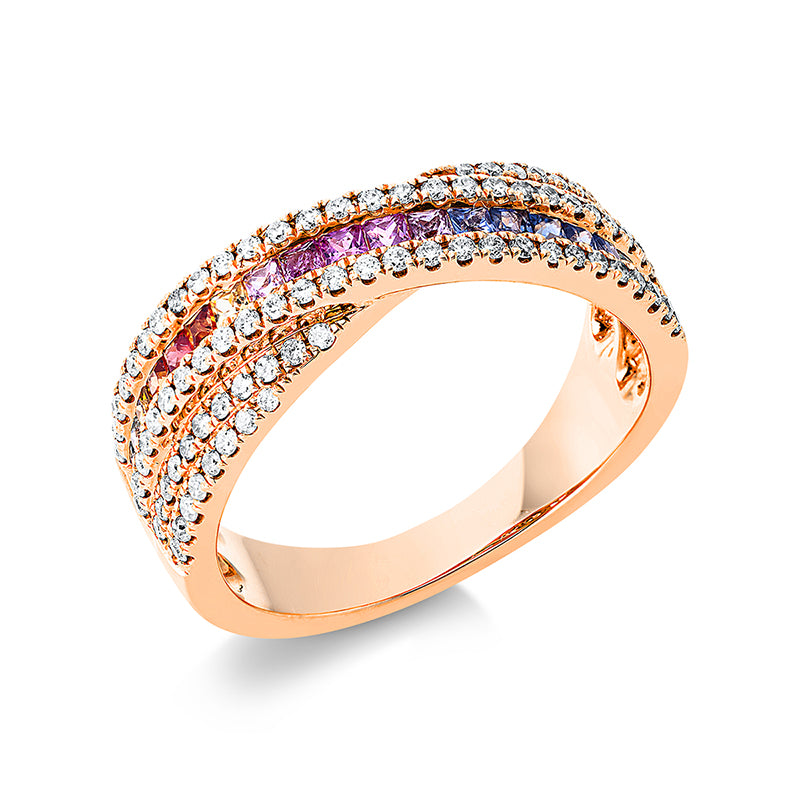 Ring mit Saphir  aus 750/-18 Karat Rotgold mit 92 Diamanten 0