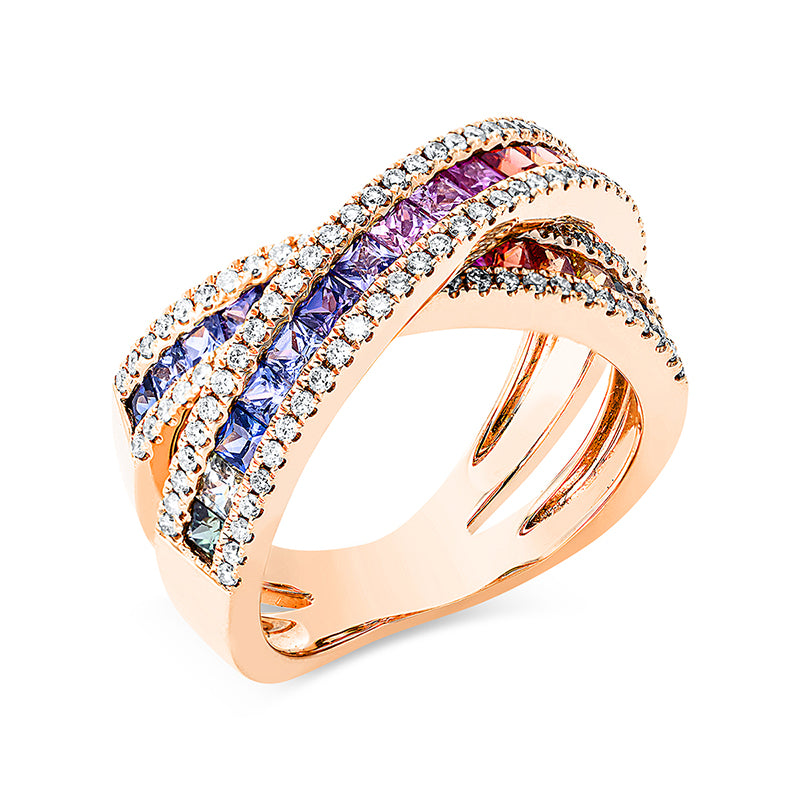 Ring mit Saphir  aus 750/-18 Karat Rotgold mit 112 Diamanten 0
