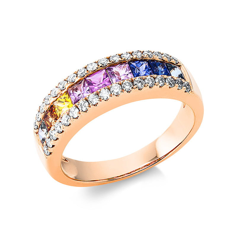 Ring mit Saphir  aus 750/-18 Karat Rotgold mit 34 Diamanten 0