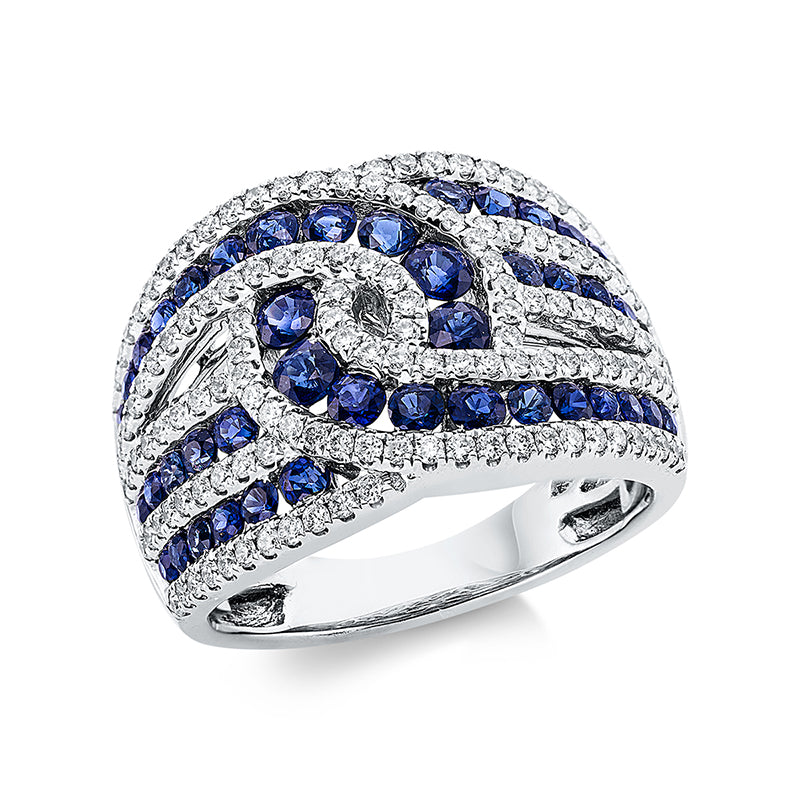 Ring mit Saphir  aus 750/-18 Karat Weißgold mit 138 Diamanten 0