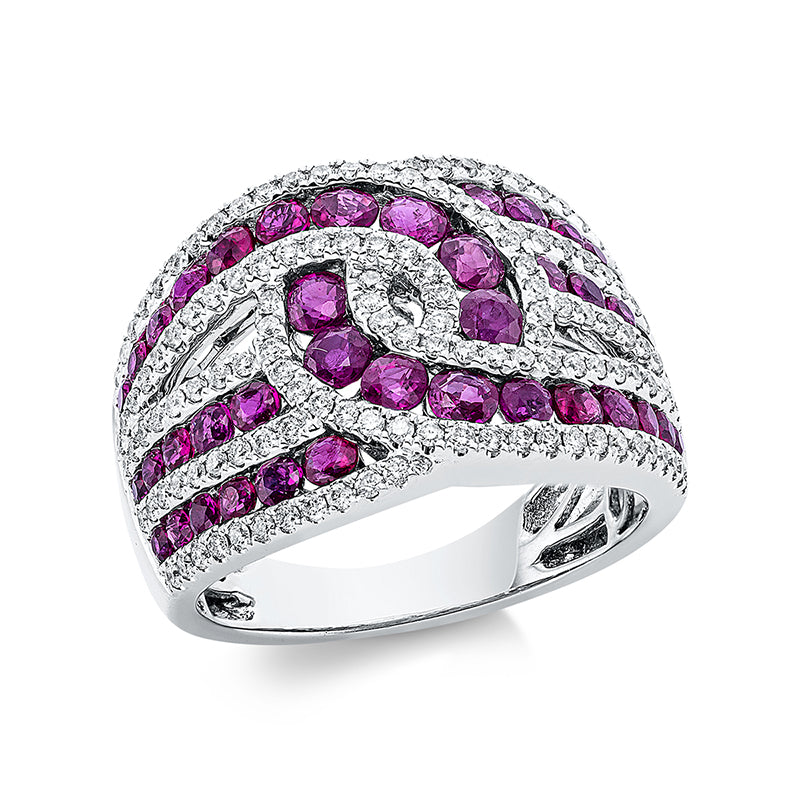 Ring mit Rubin  aus 750/-18 Karat Weißgold mit 138 Diamanten 0