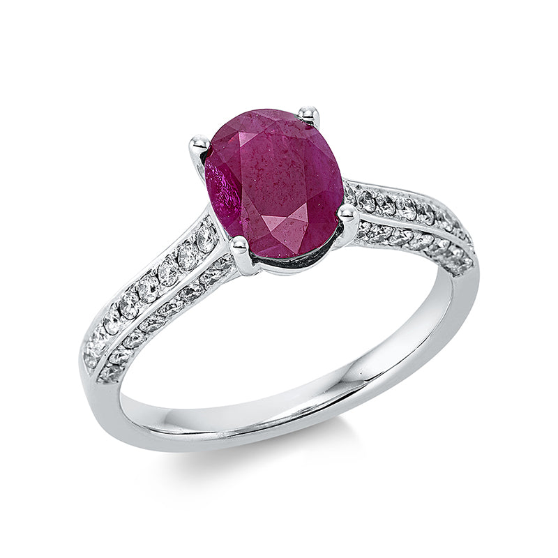 Ring mit Rubin  aus 750/-18 Karat Weißgold mit 48 Diamanten 0