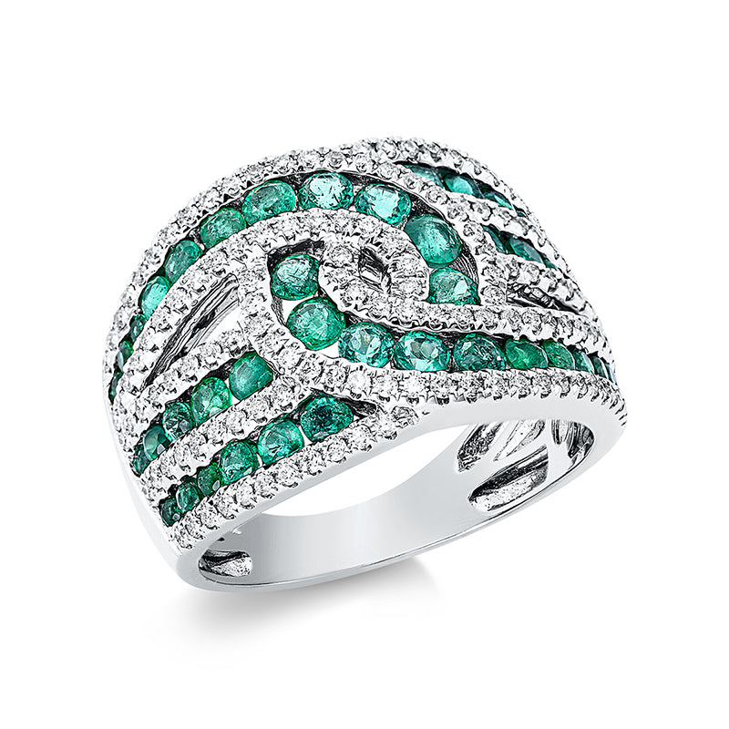 Ring mit Smaragd  aus 750/-18 Karat Weißgold mit 138 Diamanten 0