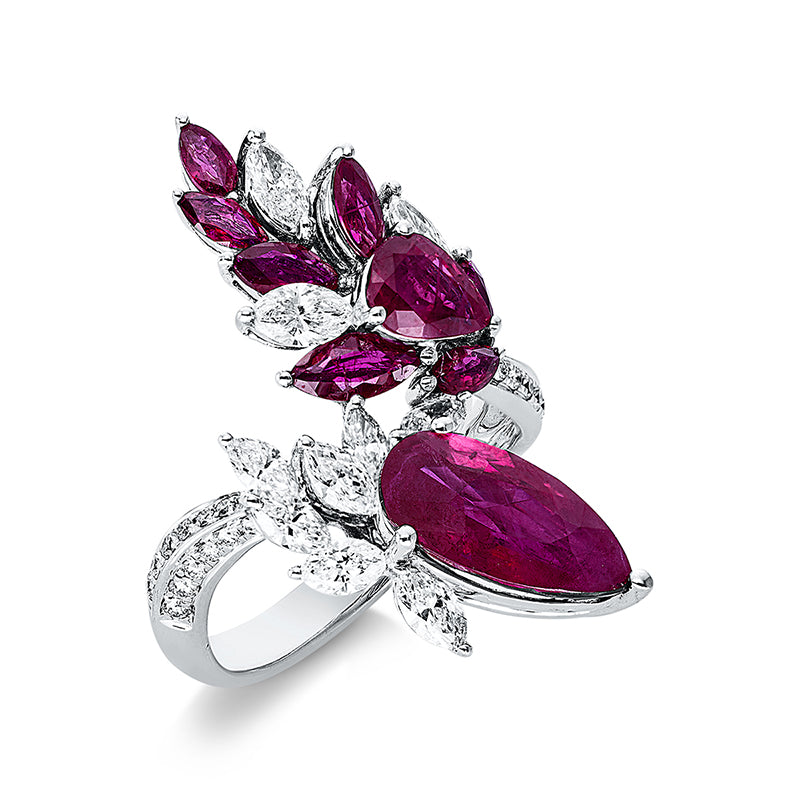 Ring mit Rubin  aus 750/-18 Karat Weißgold mit 37 Diamanten 1