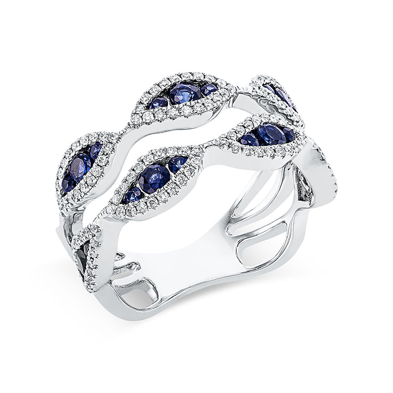 Ring mit Saphir  aus 750/-18 Karat Weißgold mit 134 Diamanten 0