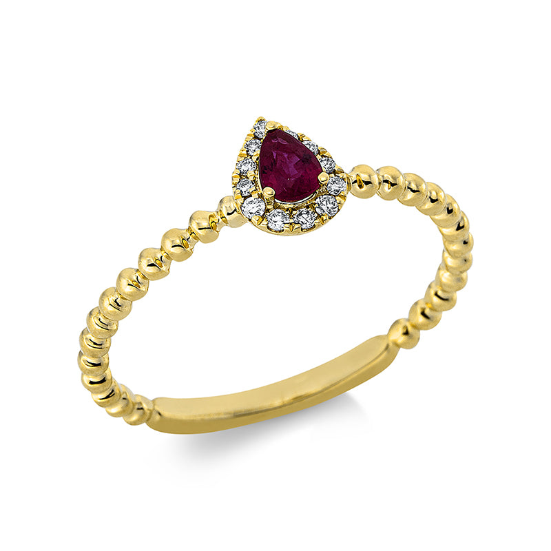 Ring mit Rubin  aus 750/-18 Karat Gelbgold mit 12 Diamanten 0