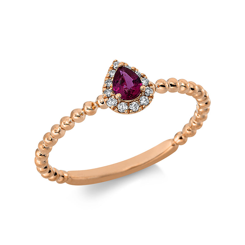 Ring mit Rubin  aus 750/-18 Karat Rotgold mit 12 Diamanten 0