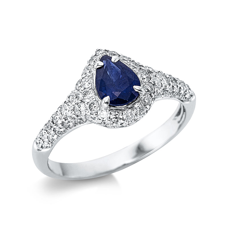Ring mit Saphir  aus 750/-18 Karat Weißgold mit 62 Diamanten 0