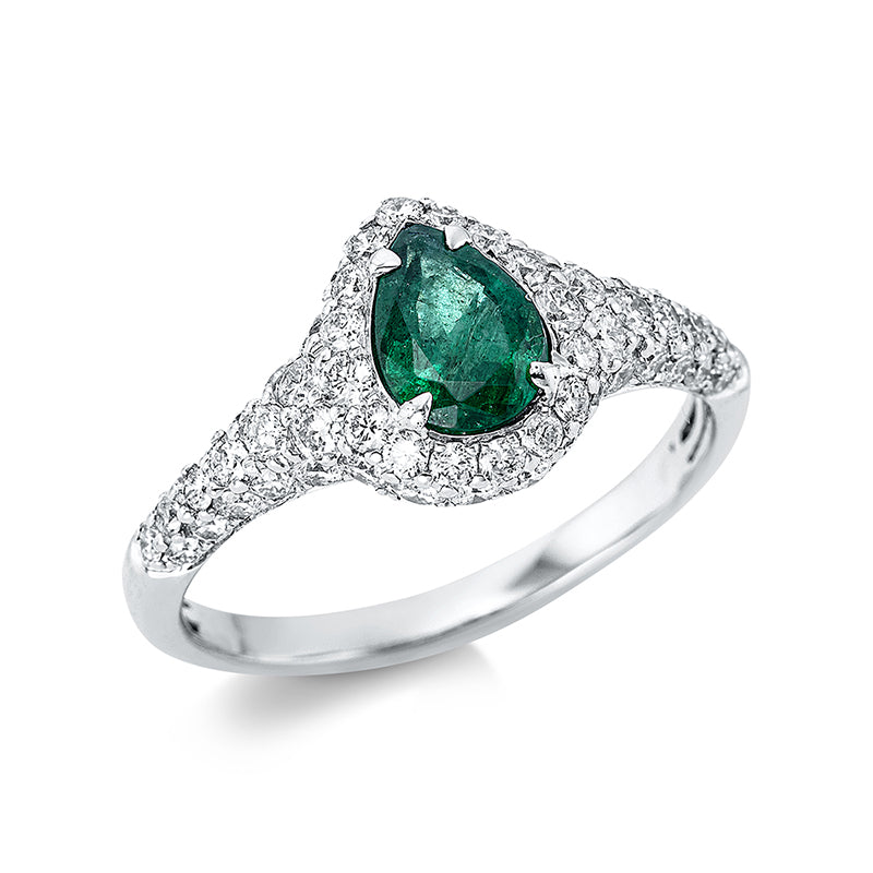 Ring mit Smaragd  aus 750/-18 Karat Weißgold mit 62 Diamanten 0