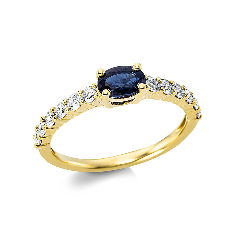 Ring mit Saphir  aus 750/-18 Karat Gelbgold mit 12 Diamanten 0